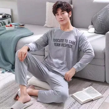 

Pajamas Sets 2020 Spring New Men Casual Long Sleeve O Neck Thin Loose Pajamas for Men Printed Letters Sleepwear Suit Homewear