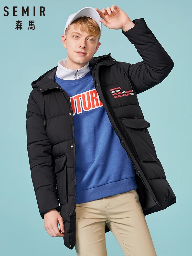 Semir длинная хлопковая одежда мужская куртка Молодежная новая ветрозащитная трендовая куртка с капюшоном с принтом зимняя теплая хлопковая куртка