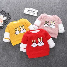 Kids Winter Sweatshirt Toddler Boys Cartoon Rabbit Thick Fleece Pullover Sweatshirt Tops Warm Outfits Baby Girls Clothes H1108