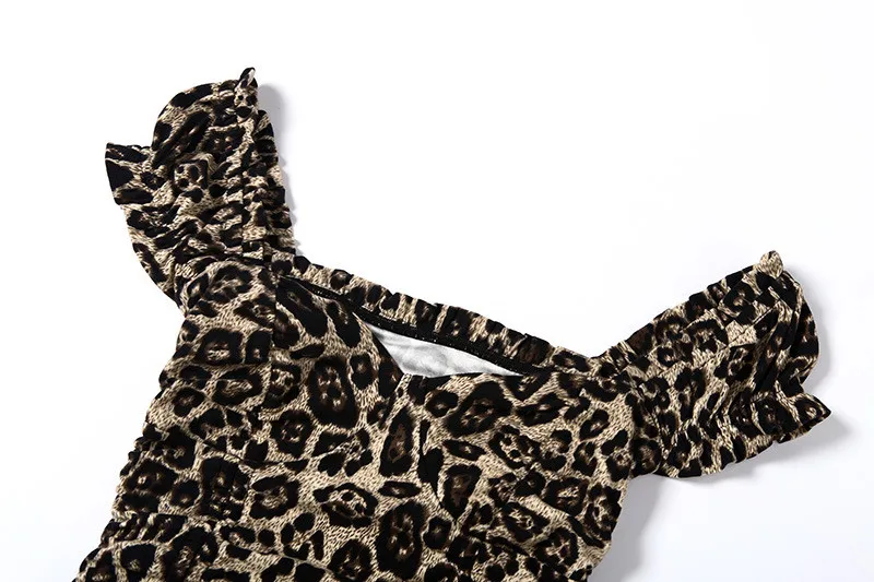 Hugcitar Леопардовый гофрированный складчатый сексуальный мини-платье осень зима женская уличная Клубная одежда для вечеринок