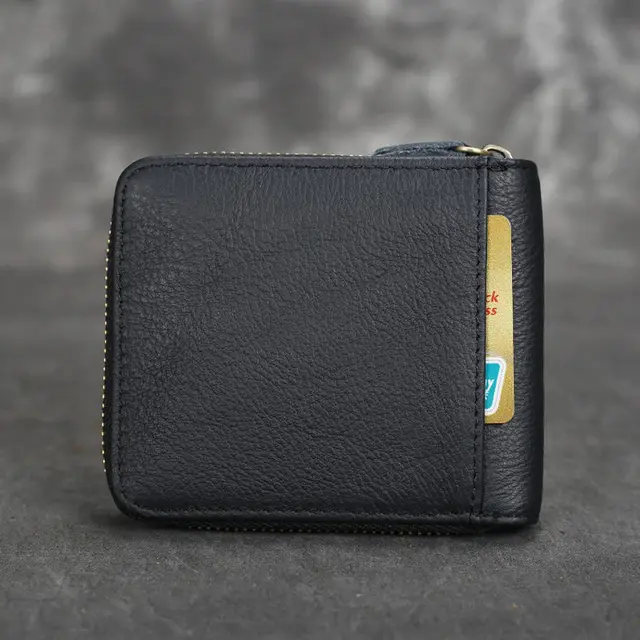 Short Organizer Wallet Man With Zipper Around Genuine Leather Male Coin Purse Crazy Horse Leather Card Holder For Boys Vintage Color 7