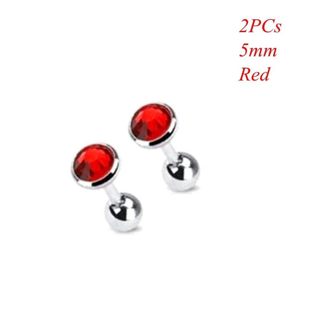 5mm red 2 шт хирургическая сталь драгоценный камень штанга ушной хрящ трагус спираль серьга-гвоздик для пирсинга Циркон многоцветные серьги гвоздики ювелирные аксессуары - Окраска металла: 5mm red