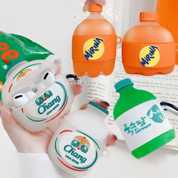 

For Airpods Pro 3D Korea Rice Wine Orange Juice Bottle Case for Apple Airpods 1 2 3 Thailand Soda Water Wireless Earphone Cover
