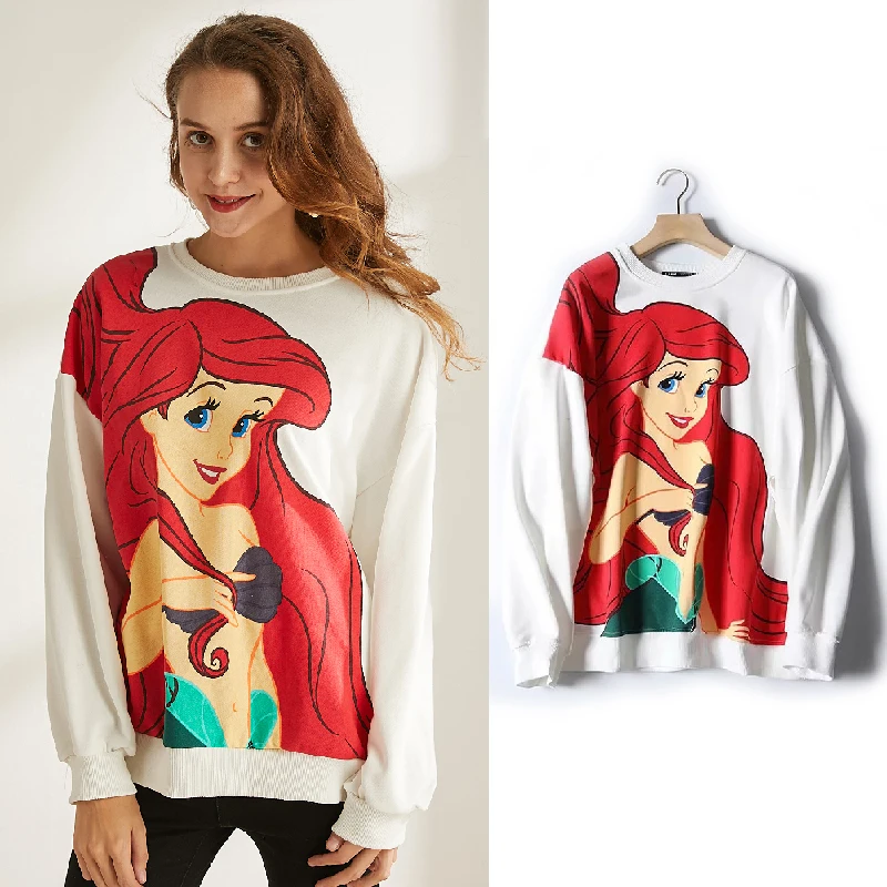 sweatshirt streetwear women clothing The Little Mermaid carton print autumn fashion o neck long sleeve oversize pullover - Цвет: QQ0417