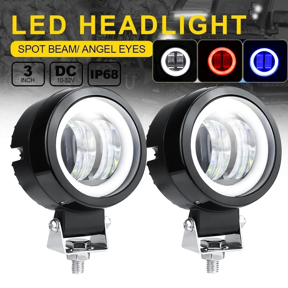 

3INCH 20W Motorcycle LED Angel Eye Work Light Bar Spot Lamp Offroad Car Boat Truck SUV Pickup 12V 24V Driving Fog Lamp Headlight