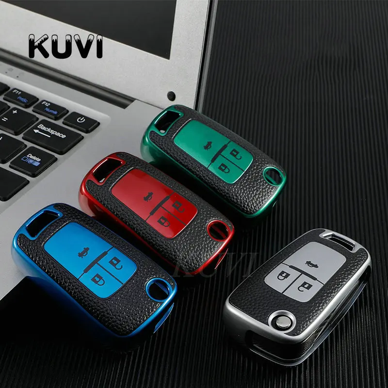 Leather Car Folding Key Case Cover For Chevrolet Cruze Aveo Trax Sail Malibu Captiva Opel Vauxhall Astra J Corsa Insignia Mokka
