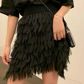 

White Fringed Petal Skirt Women's 2019 Autumn New Skirt High Waist Korean Streetwear Mini Skirt