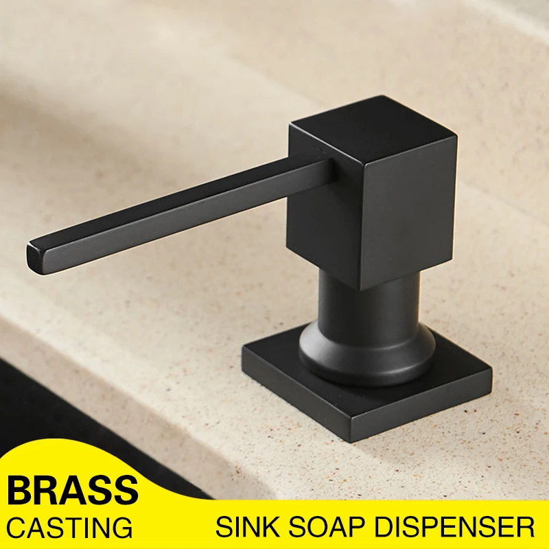 Black Brass Square Sink Soap Dispenser 400ml ABS Plastic Bottle + Pump Brass Hand Wash kitchen sink liquid soap dispenser