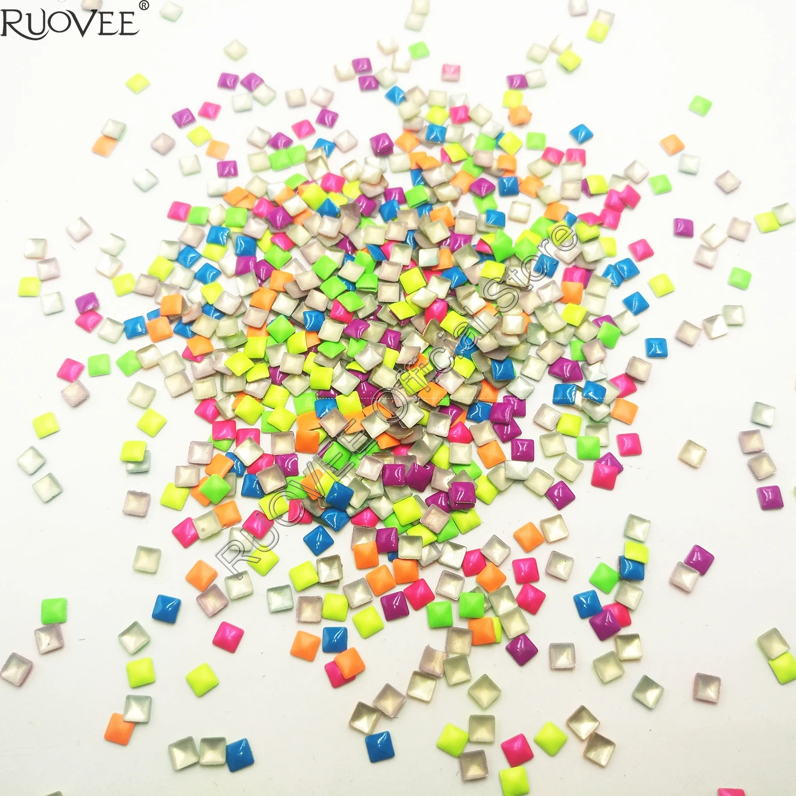 

1000PCS x 3mm Mixed 6 Colors Square Metallic Rivet Studs Rhinestones for Nail Art Decorations