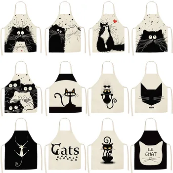 

1Pcs Kitchen Apron Funny Cat Printed Cotton Linen Advertising Aprons Bibs for Women Men Home Cleaning Tools Work Aprons Uniforms