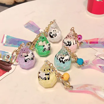

Creative Cute Floating panda acrylic milk bottle Keychain Moving Liquid quicksand drift bottle keyring for women bag pendant