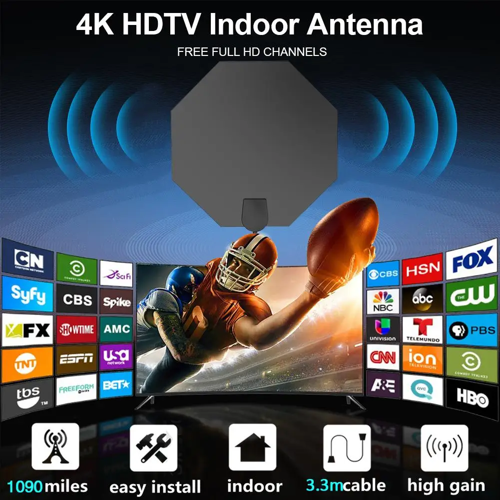 Внутренняя усиленная антенна 4K цифровая HDTV антенна ТВ коробка ТВ антенна HD ТВ антенна ТВ сигнал антенна приемника
