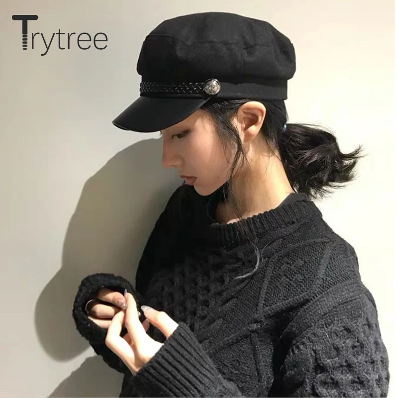 Trytree осень зима Женская Повседневная шапка 2 цвета Восьмиугольные шляпы берет модные британские ретро шапки женские универсальные стильные шляпы