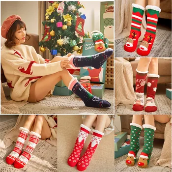 

New Design Christmas Women Cotton Socks Print Thicker Anti-slip Floor Socks Carpet Xmas Christmas Socks Cute New Year Gift 41*