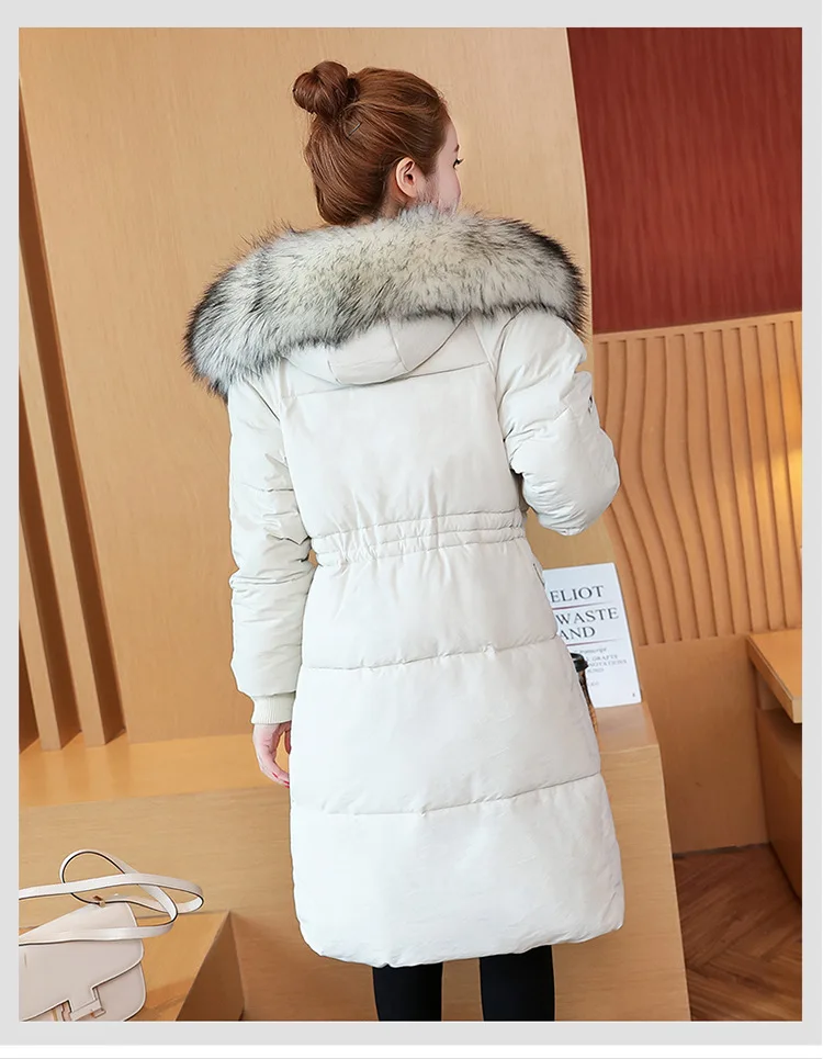 Сезонная хлопковая стеганая одежда хлопковое пальто в Корейском стиле с большим меховым воротником для студентов пуховая куртка средней длины выше колена из хлопка