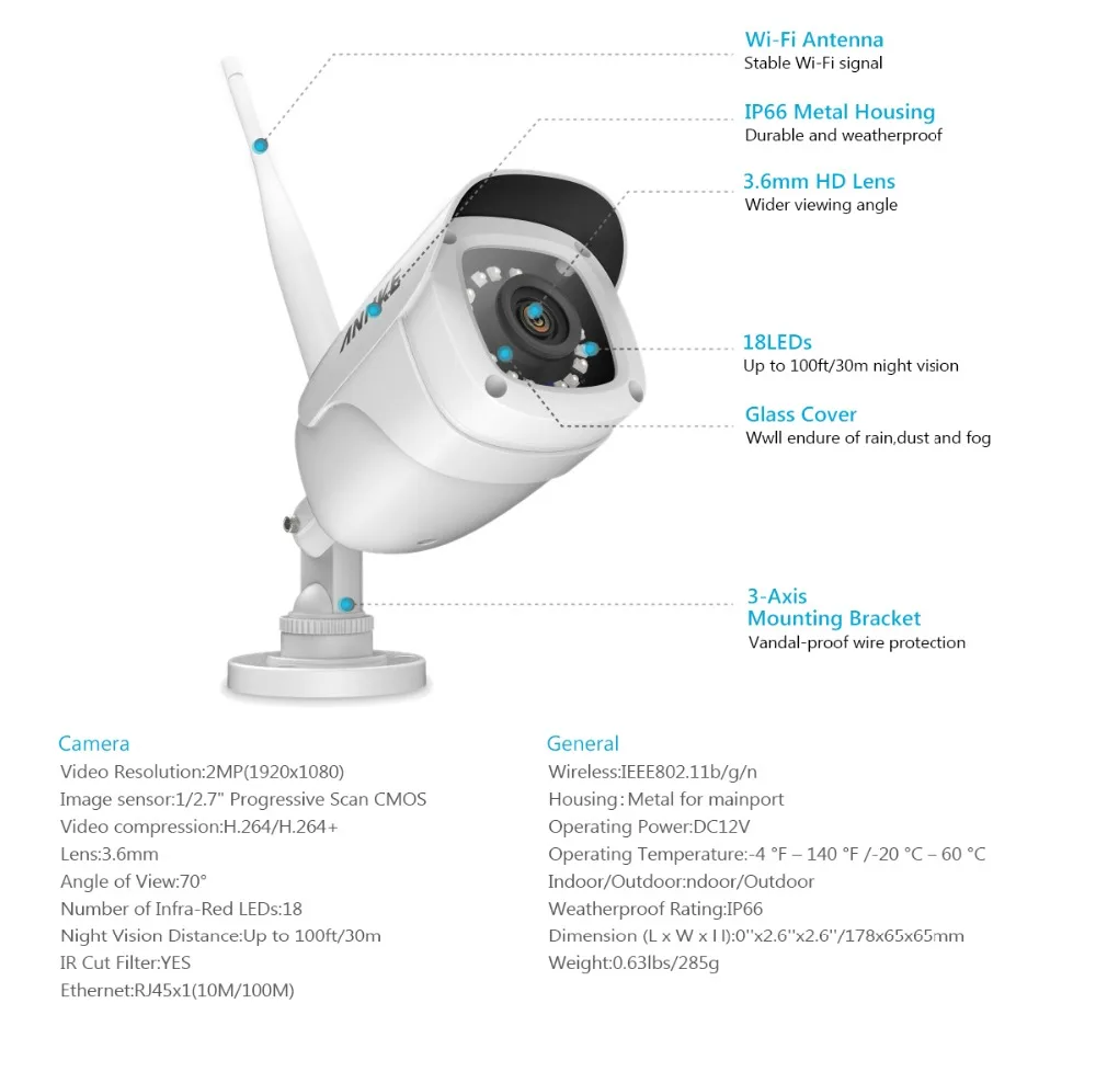 ANNKE 4CH 1080P HD WiFi Беспроводная NVR система видеонаблюдения 12 дюймов ЖК-экран автоматическая защита экрана 1080P пуля IP камеры