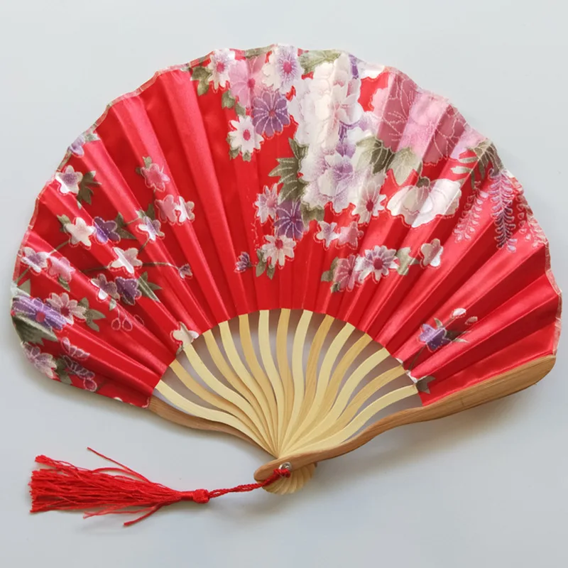 Japanese Style Silk Fan Chinese Bamboo Folding Fan Vintage Wave-shaped Keel Dance Hand Fans for Home Decoration folding fan hand fan silk fans