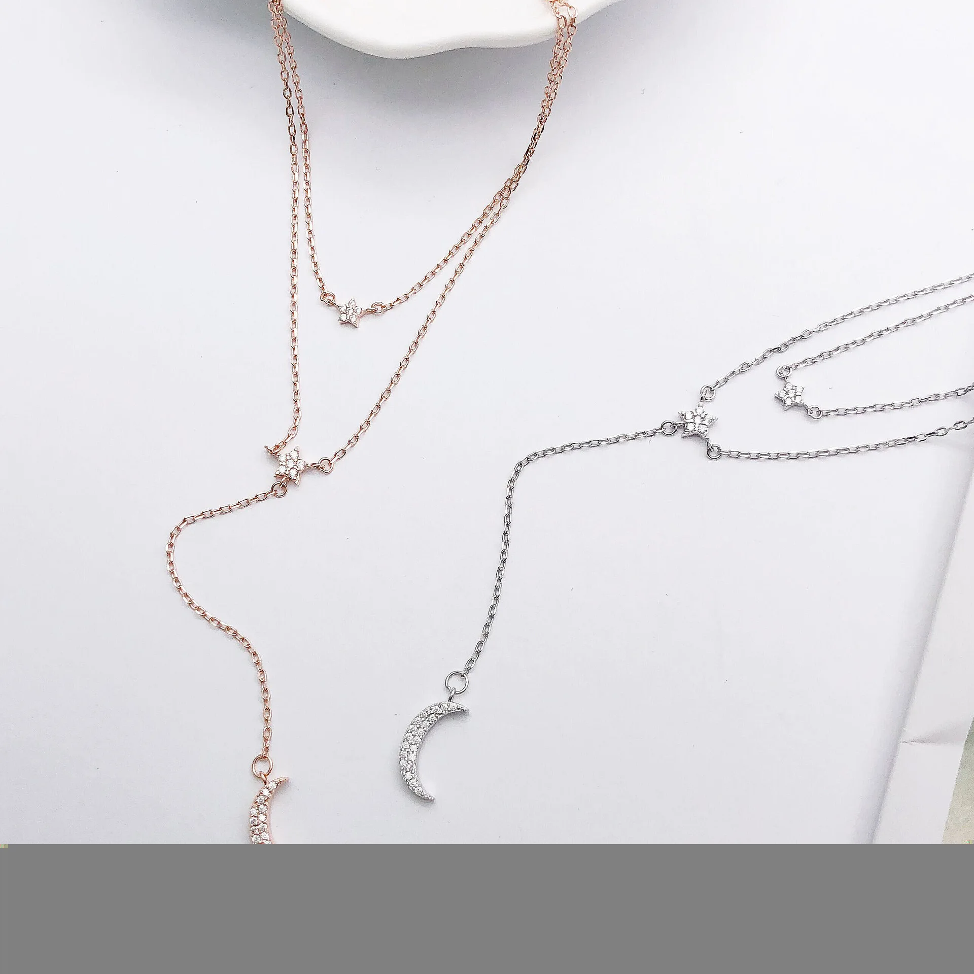 moon star double deck tassel necklace woman 100% 925 Sterling silver nacklace fashion Jewelry Clavicle chain gift for women