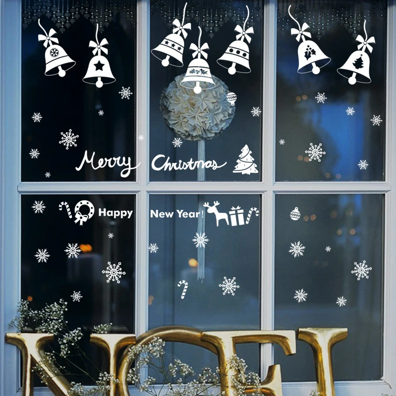 Стеклянные Настенные стикеры снежинки Рождественские украшения для дома Санты фрески олень витринные наклейки Украшенные год