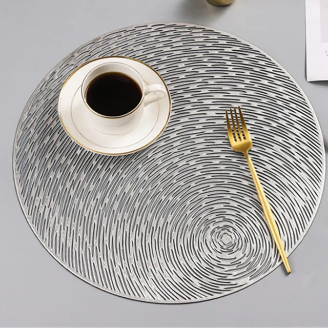 Table Mats Coasters Pad Round PVC Placemat Heat Wear Resistant Non - Slip Washable Individual Silver 1 piece