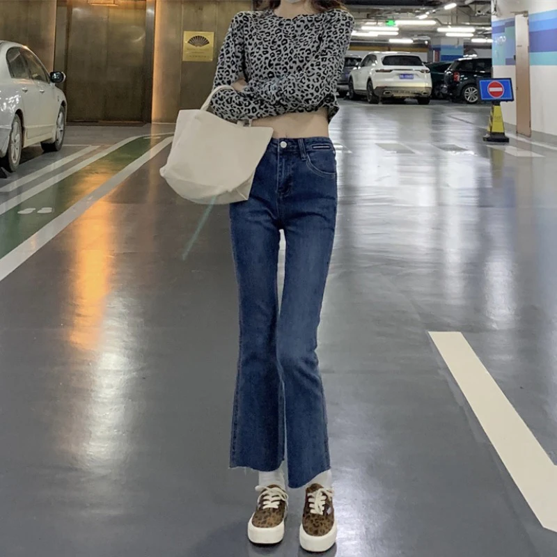 

Autumn Women Jeans High Waist Fashion Vintage Streetwear Wide Legs Button Pocket Zipper Thin Female Denim Flares Cropped Trouser