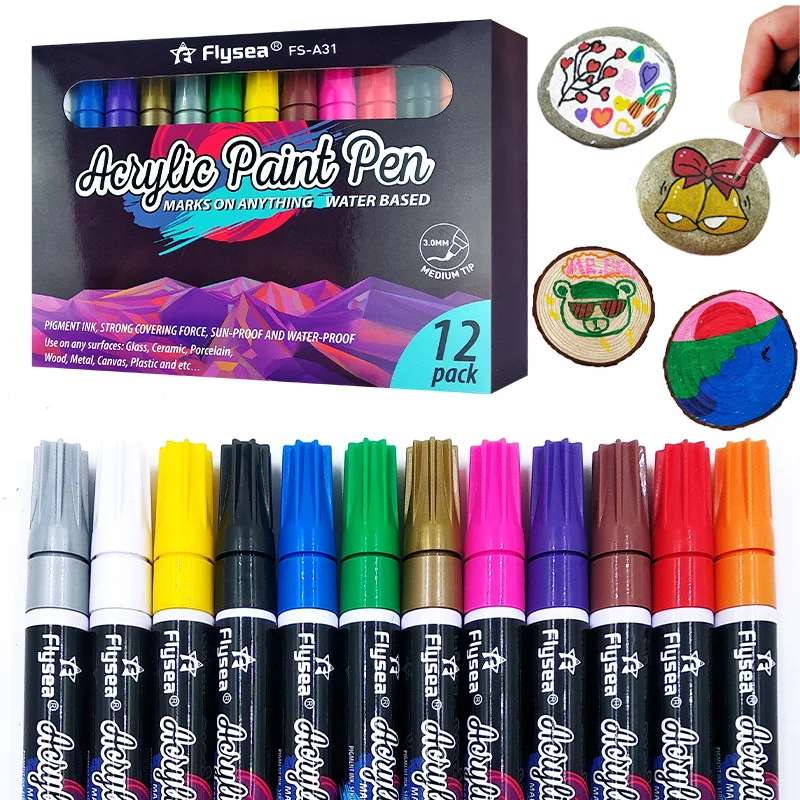 

12 Color Paint Marker Acrylic Marker Set Quick-Drying CarFix Care Tyre Tire Touch-Up CD Metal Stone Glass Graffiti Permanent