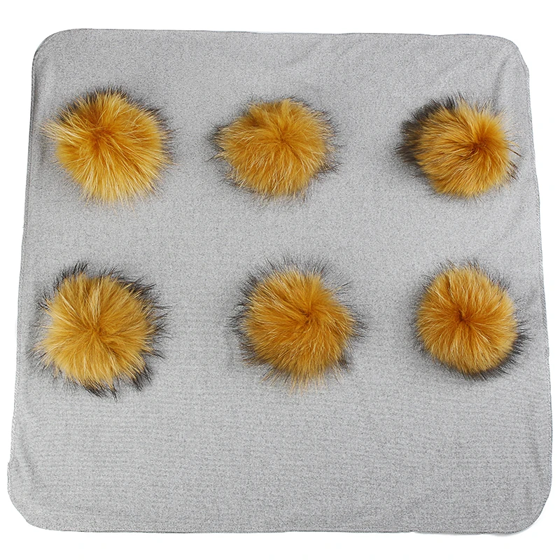 gray Ginger Geebro/теплые хлопковые пеленки, одеяло с 6 натуральным мехом енота, помпоном для новорожденных, детское одеяло для путешествий, постельные пеленки - Цвет: gray Ginger