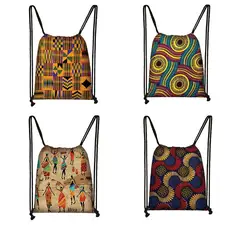Африканская печатная женская сумка на шнурке, рюкзак для девочек, сумка для путешествий, маленький рюкзак, пляжная сумка, Детская