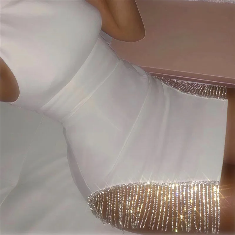 Fuedage Летнее белое сексуальное женское платье с кисточками, без рукавов, с круглым вырезом, облегающее платье, тонкое элегантное вечернее Клубное платье для вечеринки, vestidos