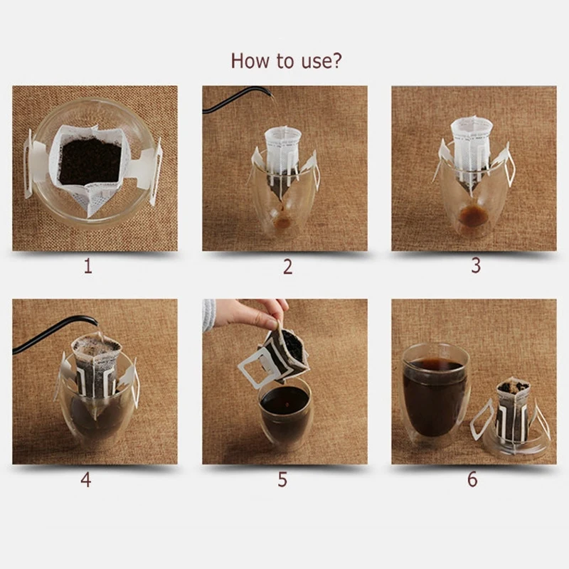 100Pcs Disposable Drip Coffee Cup Filter Bags Hanging Cup Coffee Filters Coffee and Tea Tools