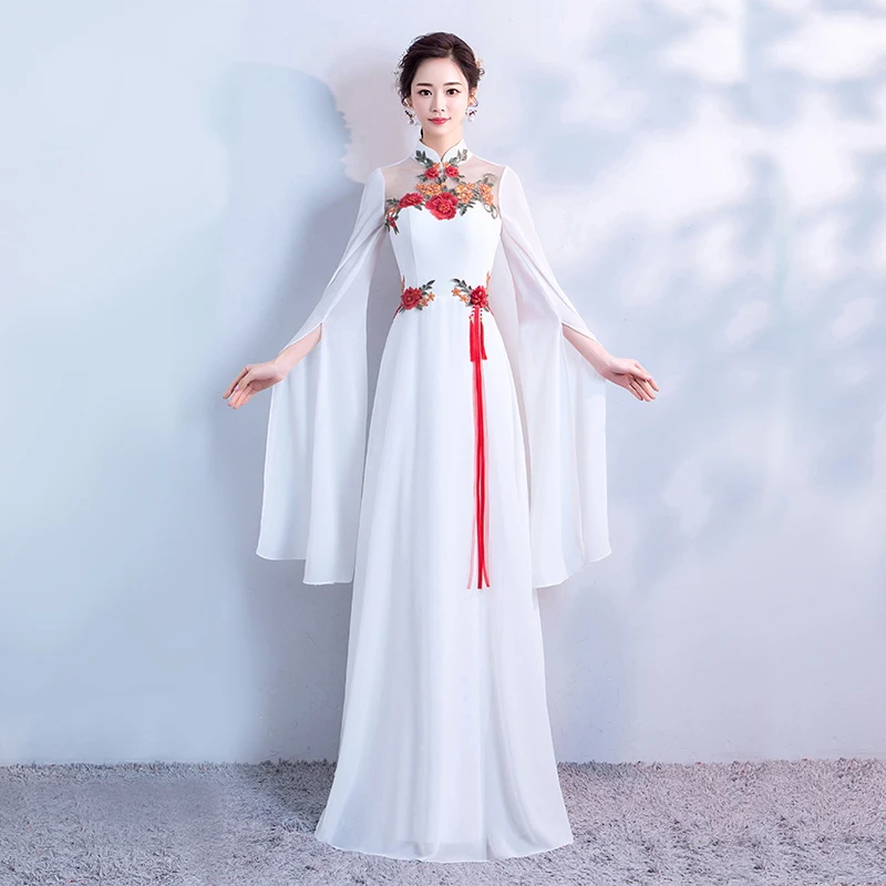 

Womens Wedding Party Dress Evening Cheongsam Floor-Length Elegant Banquet Qipao Long Gowns Retro Vestido S-XXXL