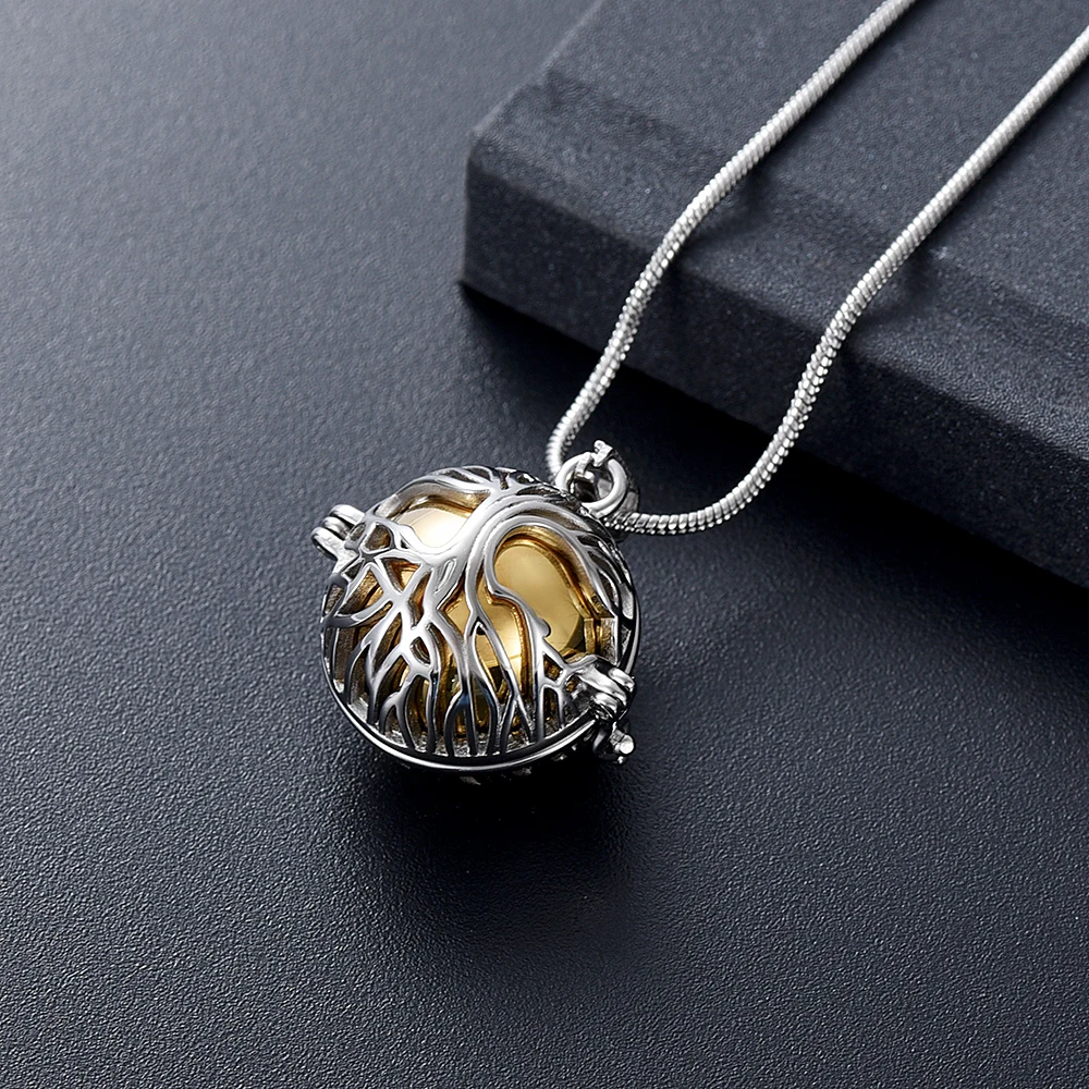 LKJ01 Golden Inner Ball Urn Ashes Holder Keepsake Jewelry Men Women Stainless Steel Cremation Necklace Tree of Life Hollow Cover | Украшения