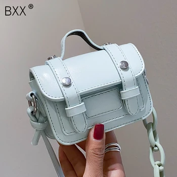 

[BXX] Mini Acrylic Chain Design PU Leather Bags Crossbody Bags For Women 2020 Solid Color Travel Fashion Shoulder Handbags HM601