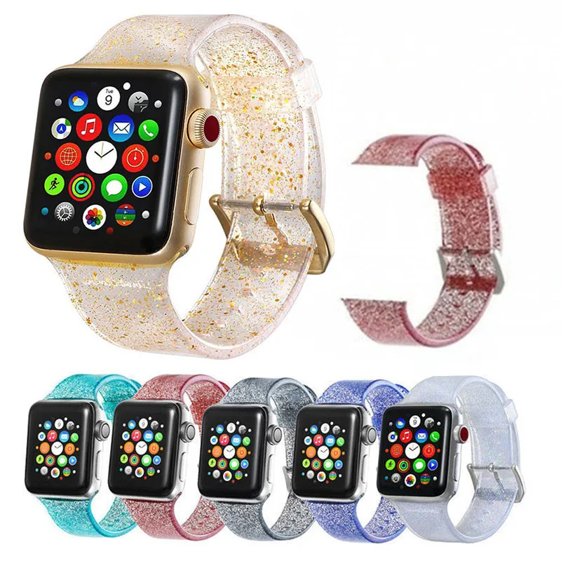 

Glitter Strap for Apple Watch Band 40mm 44mm For iwatch Strap 38mm 42mm Soft Silicone Bracelet Apple Watch series 5 4 3 2 1 6
