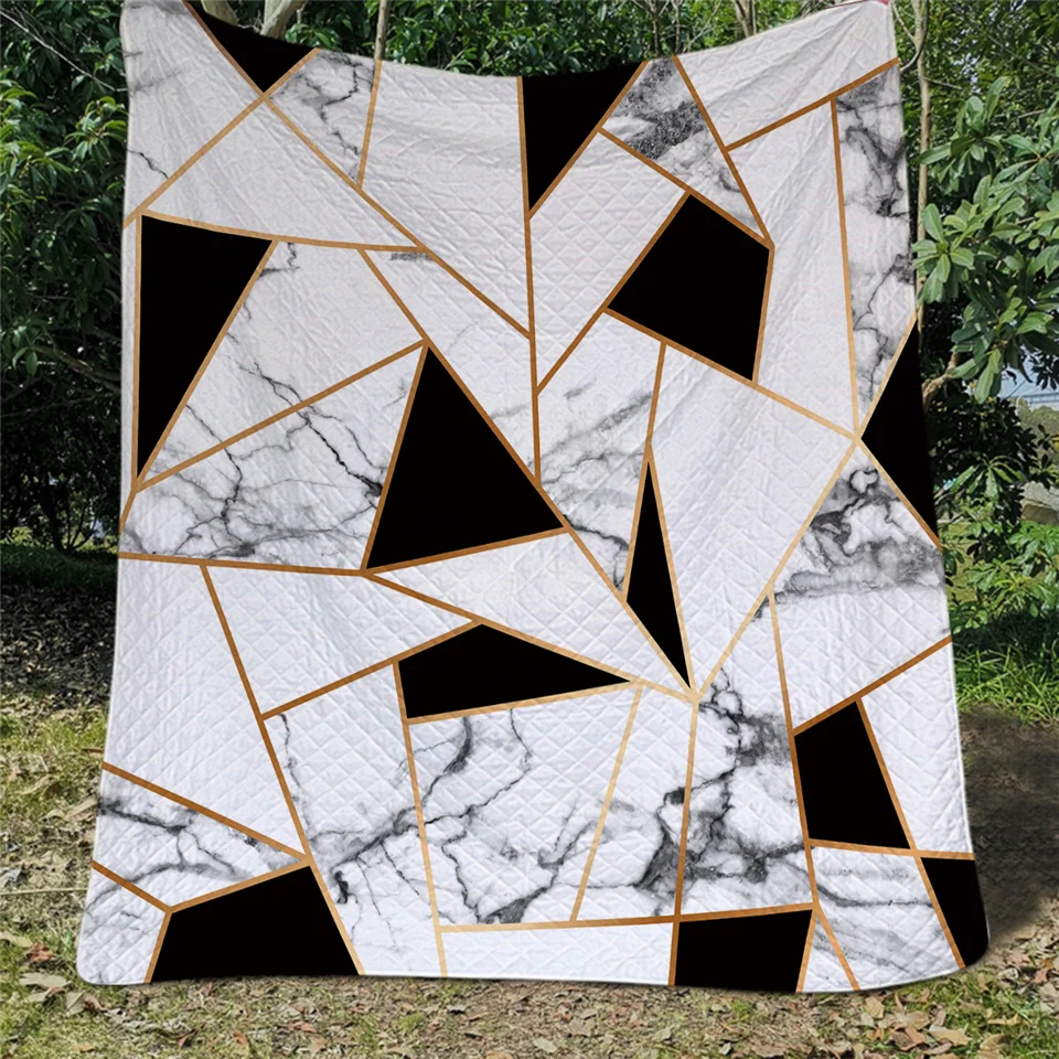 001 1pc-Quilt Blesslave геометрический Тонкий плед Король Черный белый одеяло мраморная текстура покрывало для кровати покрывало из микрофибры стильный colcha - Цвет: 001 1pc-Quilt