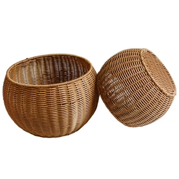

HOT-New Imitated Rattan Round Basket Home Desktop Fruit Basket Sundries Storage Basket, 2PCS