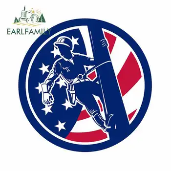 

EARLFAMILY 13cm x 12.9cm for American Lineworker Usa Flag Car Sticker Creative DIY Occlusion Scratch Waterproof Sunscreen Decal