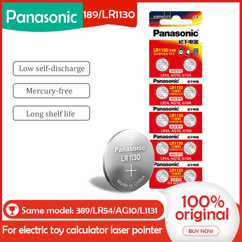 10 шт. 100% натуральная оптовая продажа PANASONIC LR54 189 AG10 L1131 SR1130 G10 V10GA 389 Щелочная Кнопка