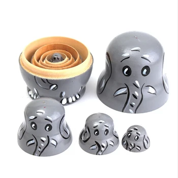 

5pcs /set Animal Elephant Pattern Wooden Nesting Doll Ornaments Figurines Kids Toy Home Office Desktop Decor Crafts