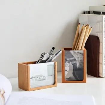 

Pen Container Pencil Holder Insert Photos Wooden Stationery Desk Organizer Brush Scissor Storage Office Home Decoration