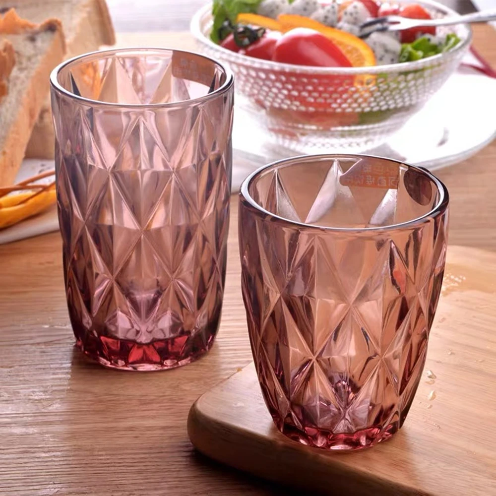 Whisky Glass European-Style Embossed Blue Diamond Pattern Retro Juice Beer Mugs Restaurant Hotel Kitchen Home Furnishings