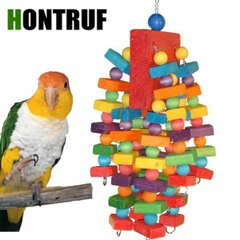 

Large and Medium Parrot Colorful Wooden Block Bite Toy Bird Toy Big String Toy Birdcage Accessory Pet Supplies