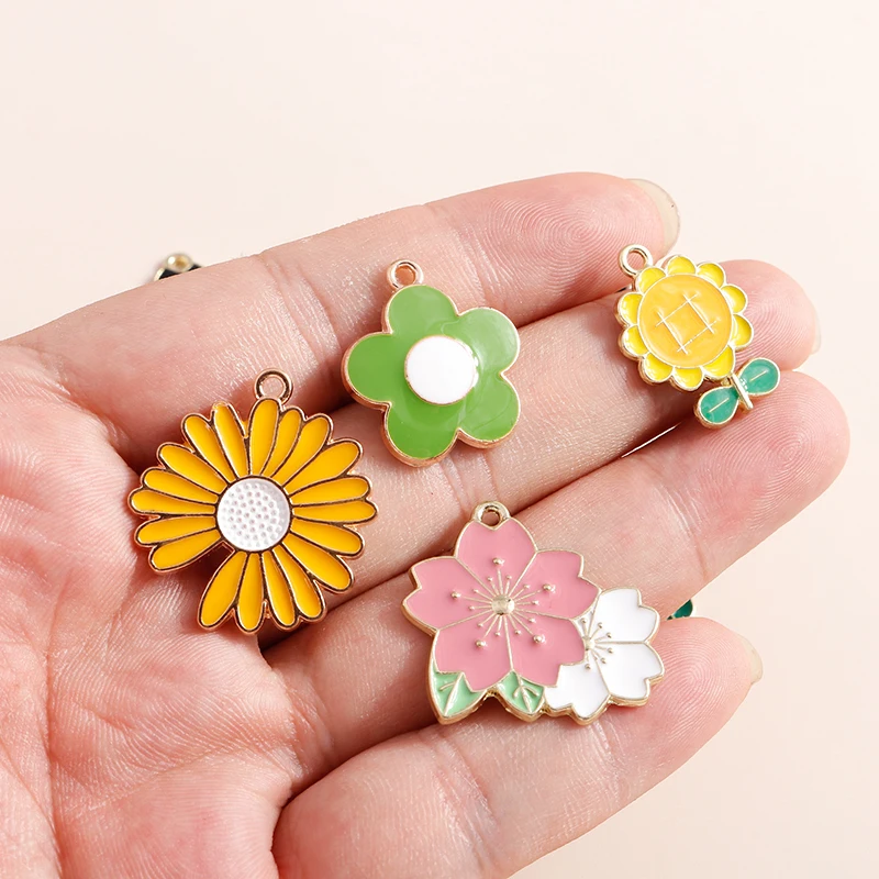 Sunflower Charms Jewelry Making  Enamel Flowers Jewelry Making - 10pcs/lot  Flower - Aliexpress