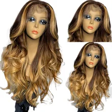 Eversilky Omber Blonde 13x4 парик с кружевом спереди предварительно сорвал бразильские волосы Remy Волнистые Волосы Подчеркивает каштановые человеческие волосы парики с волосами младенца