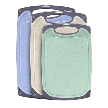 

Chopping Boards Set Kitchen Coloured Wheat Straw Cutting Boards with Non-Slip Feet Dishwasher Safe Easy to Clean 3 Pack