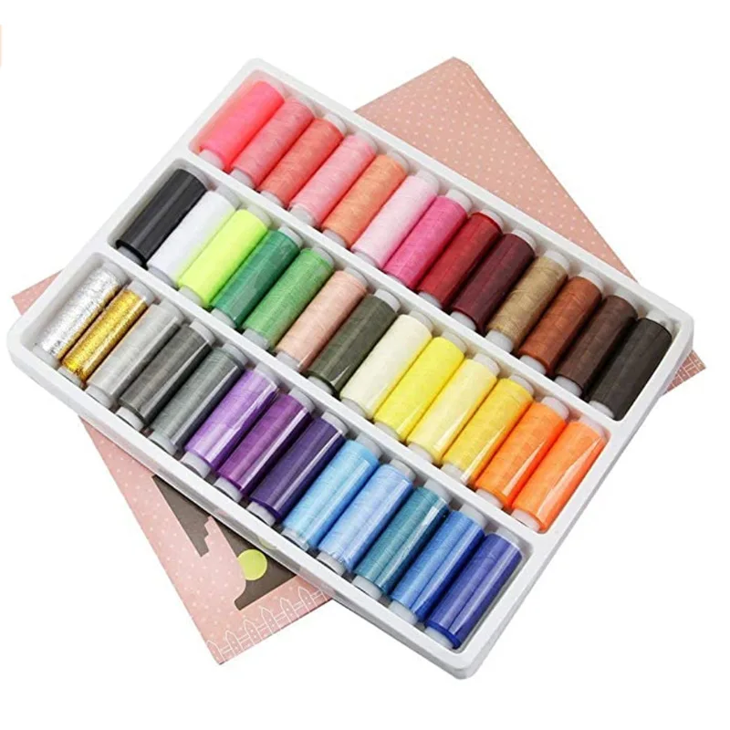 Description Picture 3 of item39Pcs Mixed Colors 100% Polyester Yarn Sewing Thread Roll Machine Hand Embroidery 200 Yard Each Spool For Home Sewing Kit