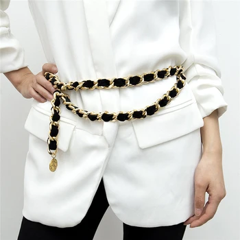 

Female Fringe Alloy Metal Chain Belt For Women Tassel Flannel Gold Belt Ladies Exaggerated Vintage Flocking Waist Chain