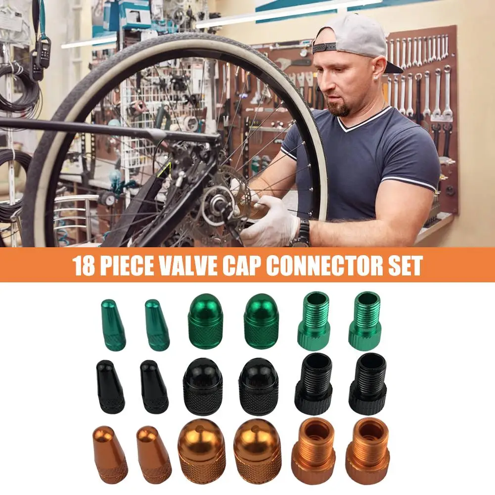 18pcs Claasic CNC Aluminum Tire Stem Hot Sale Outdoor Schrader French Valve Caps Cover with Adapter Bike Accessory 18pcs Claasic CNC Aluminum Tire Stem Hot Sale Outdoor Schrader French Valve Caps Cover with Adapter Bike Accessory