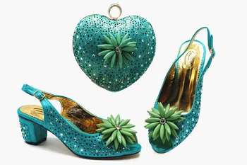 

Water Green Party Set African High Heel Pump Shoes With Purse Bag Set With Rhinestones G69-2 Heel Height 6.5cm
