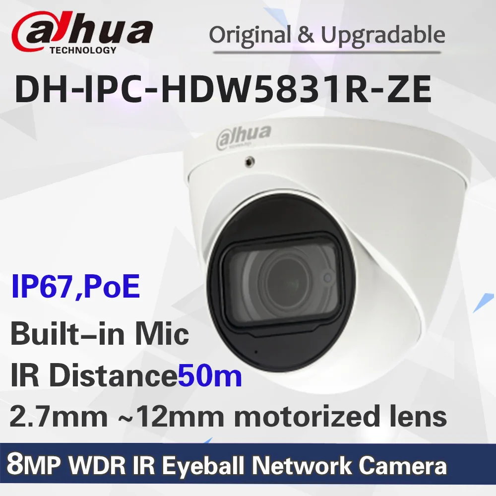 

Original Dahua IPC-HDW5831R-ZE 8MP POE H.265 IP67 IR 50m Dome IP Camera IPC-HDW5831R-ZE Network Camera with logo